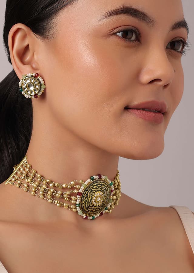 Gold Finish Temple Choker Set