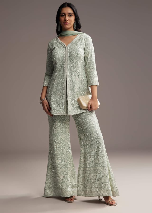 Mint Blue Georgette Palazzo Suit