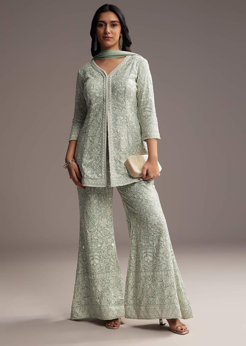 Mint Blue Georgette Palazzo Suit