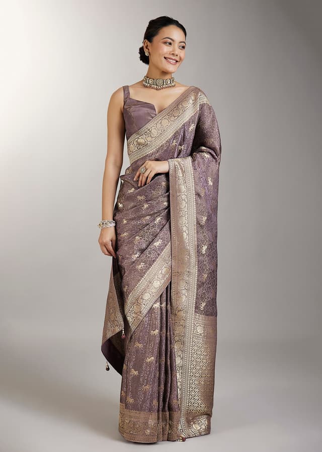 Purple Dola Silk Zari Saree