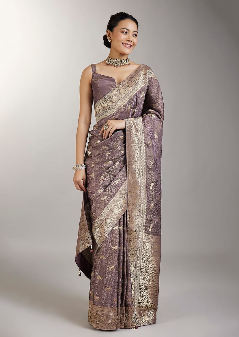 Purple Dola Silk Zari Saree